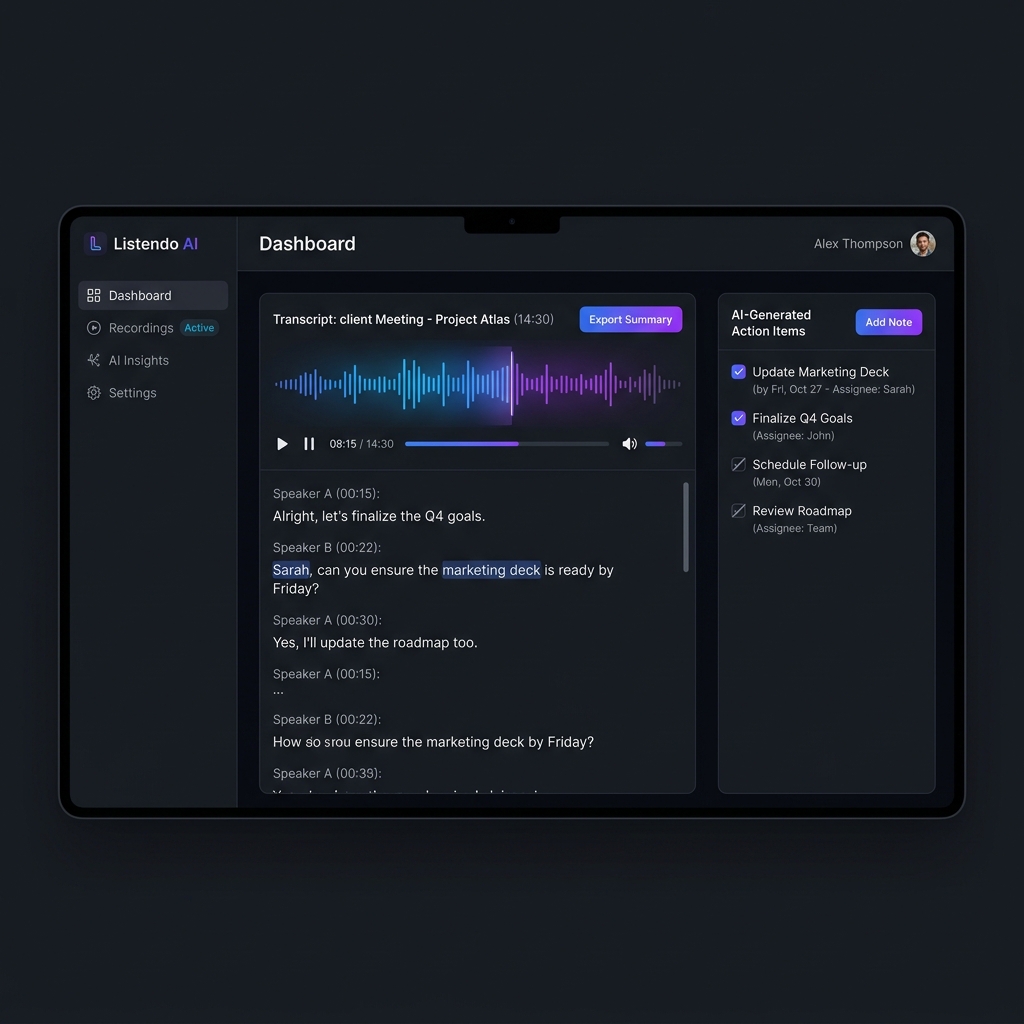 Listendo Dashboard Mockup